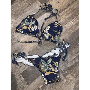 ZOEW Womens Floral String Bikini Swimsuit Set Size L